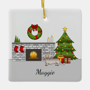 Isabella & Tan Long Hair Dachshund Christmas Room Ceramic Ornament