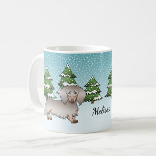 Isabella & Tan Long Hair Dachshund Winter Forest Coffee Mug