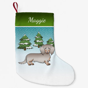 Isabella & Tan Long Hair Dachshund Winter Forest Small Christmas Stocking