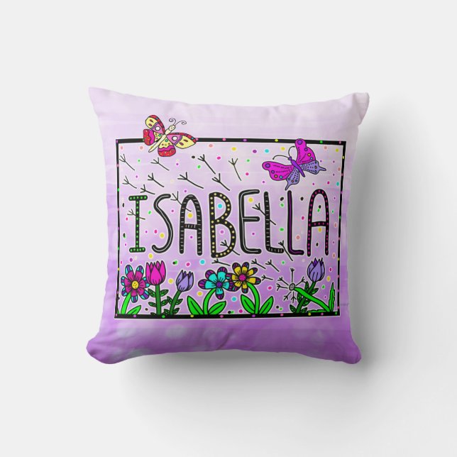 Isabella - The Name Isabella Whimsical Drawing Cushion (Front)
