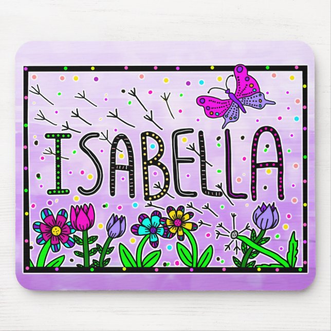 Isabella - The Name Isabella Whimsical Drawing Mouse Pad (Front)