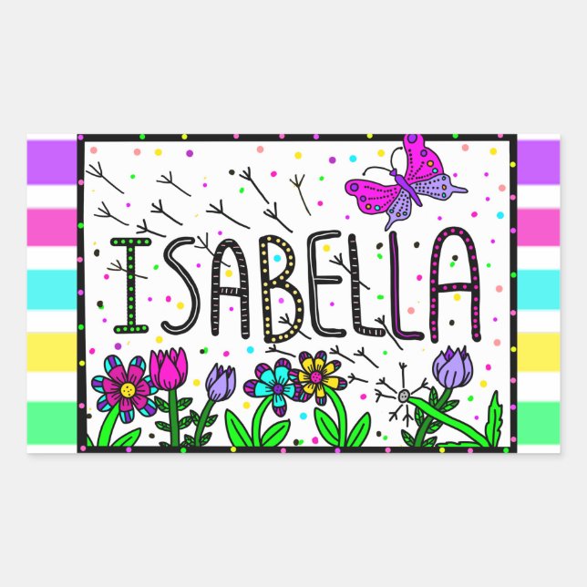 Isabella - The Name Isabella Whimsical Drawing Rectangular Sticker (Front)