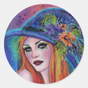 Isadora Halloween witch art by Renee Lavoie Classic Round Sticker
