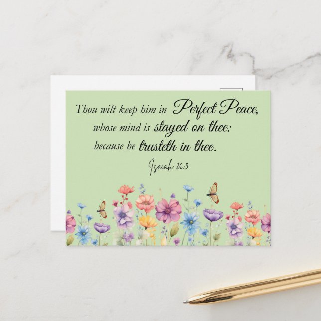 Isaiah 26:3 Perfect Peace KJV Wildflowers Bible Postcard (Front/Back In Situ)