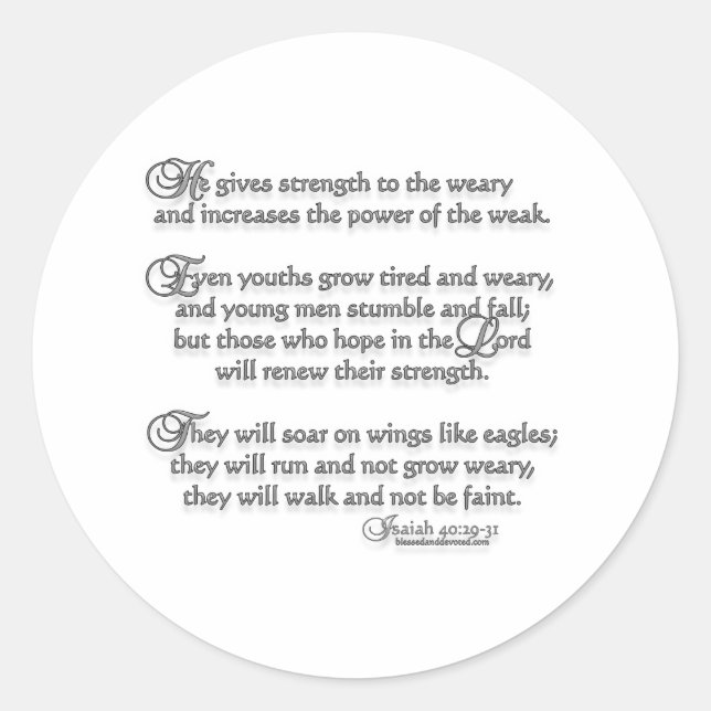 Isaiah 40:29-31 classic round sticker (Front)