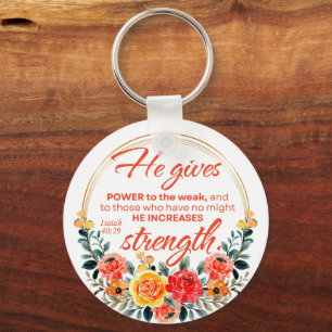 Isaiah 40:29 He gives power Red Floral Scripture Key Ring