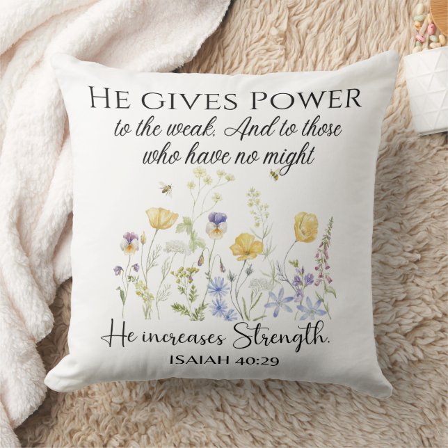 Isaiah 40:29 He gives power Wildflowers Scripture Cushion (Blanket)