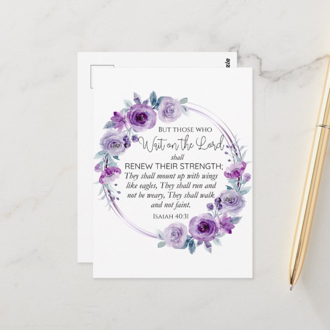 Isaiah 40:31 Those who Wait on the Lord Floral Postcard (Front/Back In Situ)