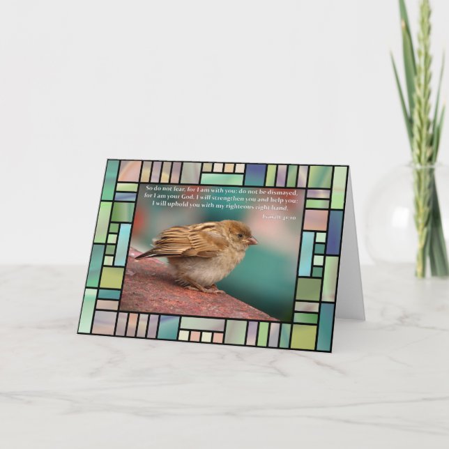 Isaiah 41:10 Bible Verse With Bird Stained Glass Card (Front)