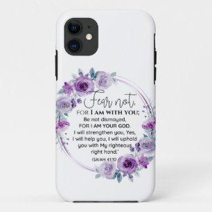 Isaiah 41:10 Fear not Purple Floral Scripture iPhone 11 Case