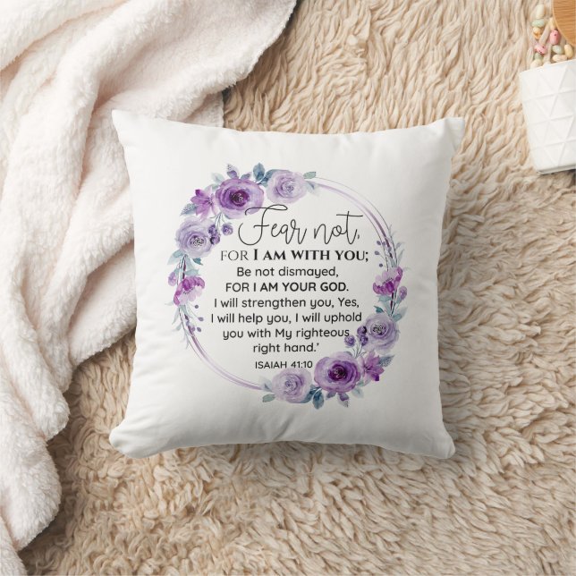 Isaiah 41:10 Fear not Purple Floral Scripture Cushion (Blanket)