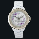 Isaiah 41:10 Fear not Purple Floral Scripture Watch<br><div class="desc">Fear not, for I am with you; Be not dismayed, for I am your God. I will strengthen you, Yes, I will help you, I will uphold you with My righteous right hand. - Isaiah 41:10 Bible Scripture Purple Floral Wreath Design. In this verse, God tells us that He will...</div>