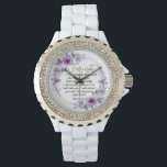 Isaiah 41:10 Fear not Purple Floral Scripture Watch<br><div class="desc">Fear not, for I am with you; Be not dismayed, for I am your God. I will strengthen you, Yes, I will help you, I will uphold you with My righteous right hand. - Isaiah 41:10 Bible Scripture Purple Floral Wreath Design. In this verse, God tells us that He will...</div>