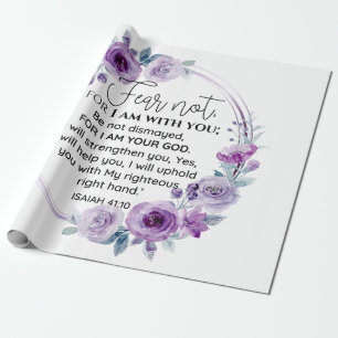 Isaiah 41:10 Fear not Purple Floral Scripture Wrapping Paper