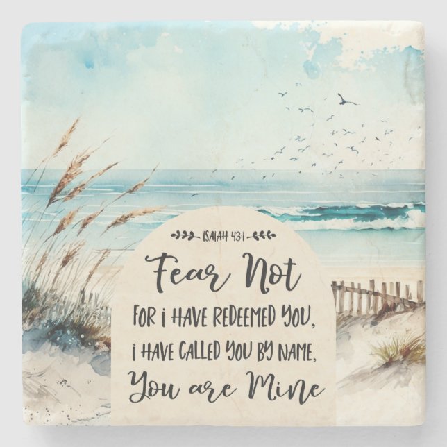 Isaiah 43:1 Fear not for I have redeemed you Ocean Stone Coaster (Front)