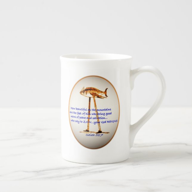Isaiah 52:7 - How Beautiful On The Mountains Bone China Mug (Right)