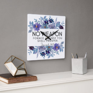 Isaiah 54:17 No Weapon Christian Floral Square Wall Clock