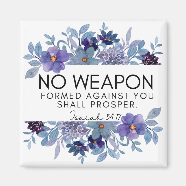 Isaiah 54:17 No Weapon Christian Purple Floral Magnet (Front)