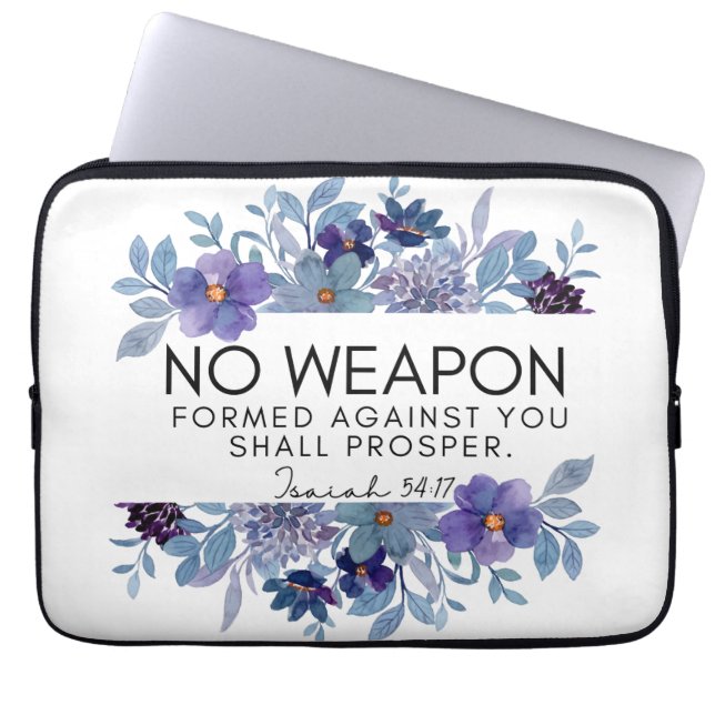 Isaiah 54:17 No Weapon Christian Scripture Floral Laptop Sleeve (Front)
