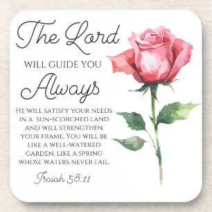 Isaiah 58:11 Single Rose Bible Scripture Coaster