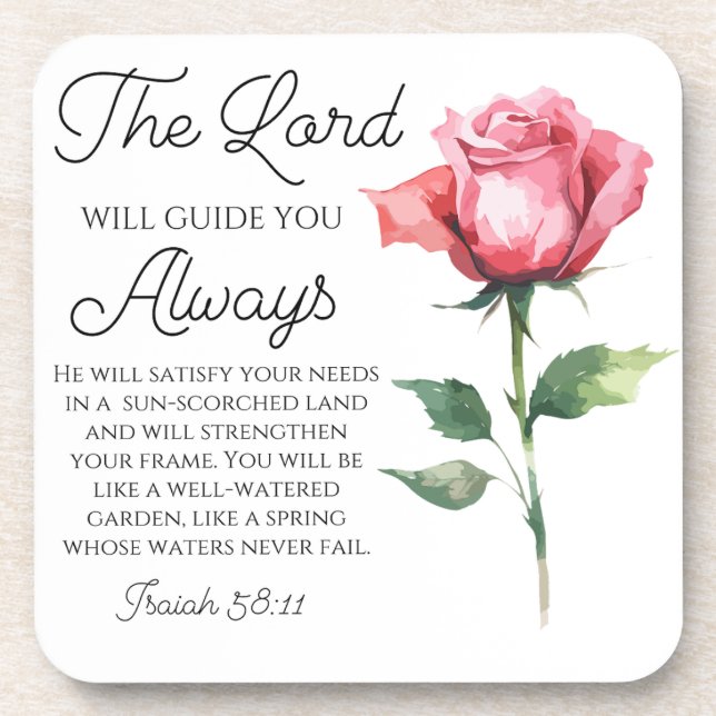 Isaiah 58:11 Single Rose Bible Scripture Coaster (Front)