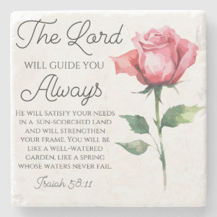 Isaiah 58:11 Single Rose Bible Scripture Stone Coaster