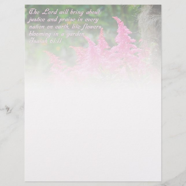 Isaiah 61:11 Pink Floral Inspirational Custom Letterhead (Front)
