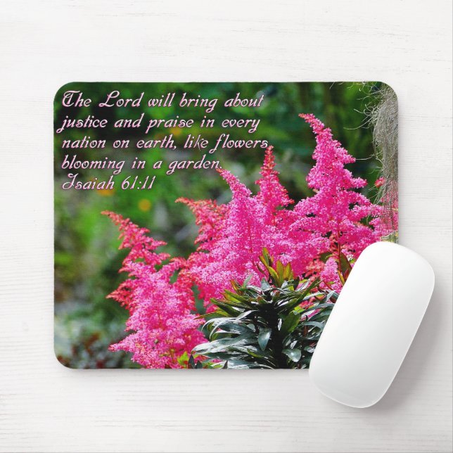 Isaiah 61:11 Pink Floral Inspirational Mouse Pad (With Mouse)