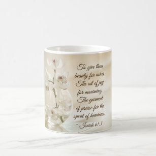 Isaiah 61:3 Beauty for Ashes, Bible Verse, Orchid Coffee Mug