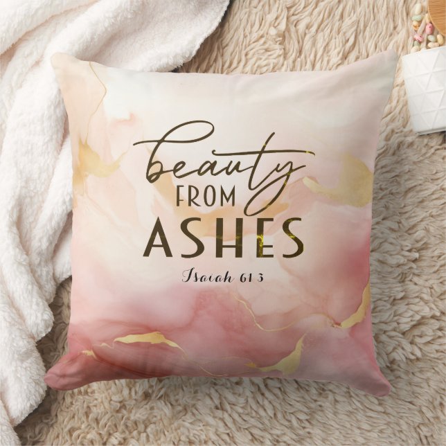 Isaiah 61 3 Beauty from Ashes Bible Verse Pink Cushion (Blanket)