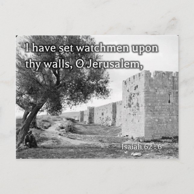 Isaiah 62:6 on the walls of Jerusalem Postcard (Front)