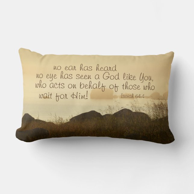 Isaiah 64:4 Bible Verse Beautiful Ocean Shorline Lumbar Cushion (Front)