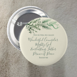 Isaiah 9:6 Bible Scripture Elegant Pine Christmas 6 Cm Round Badge