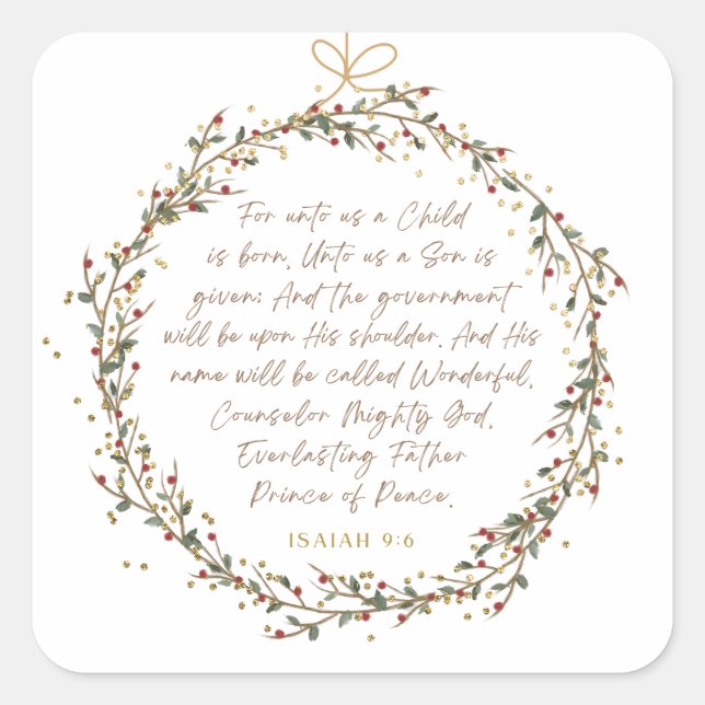 Isaiah 9:6 Christmas Bible Verse Square Sticker (Front)