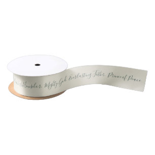 Isaiah 9:6 Elegant Modern Sage Script Christmas Satin Ribbon