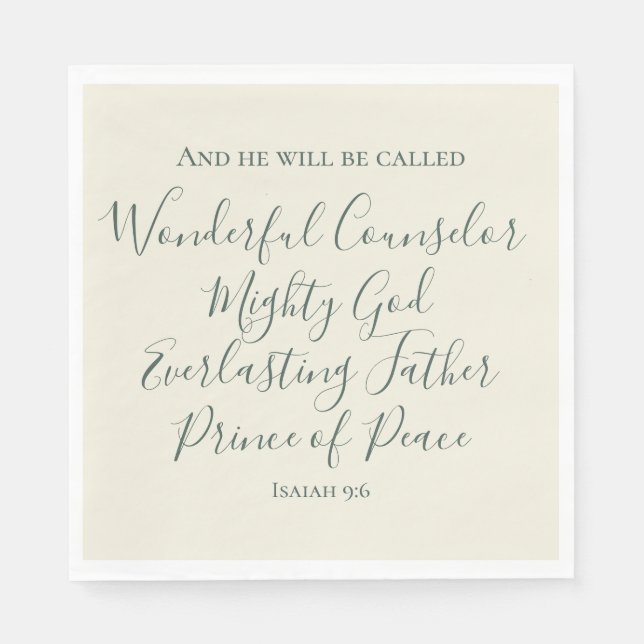 Isaiah 9:6 Elegant Sage Green Christian Christmas  Napkin (Front)