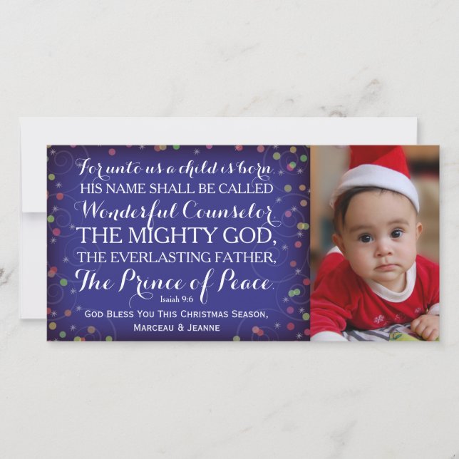 Isaiah 9:6 For Unto Us A Child Is Born Holiday Card (Front)