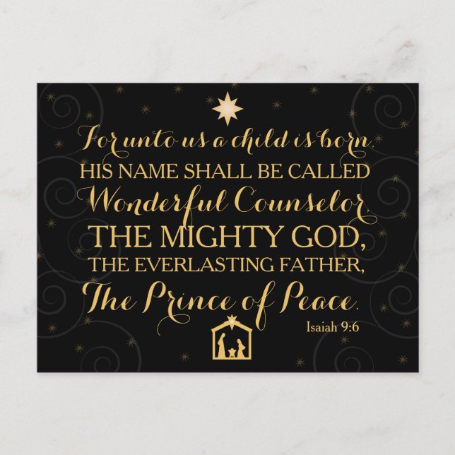Isaiah 9:6 For Unto Us A Child Is Born Holiday Postcard (Front)