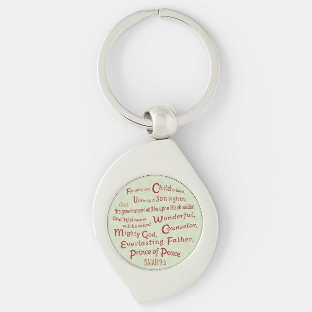 Isaiah 9:6 in Christmas Colours Key Ring (Front)