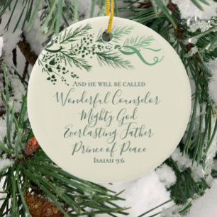 Isaiah 9:6 Personalised Modern Pine Christmas Gift Ceramic Ornament