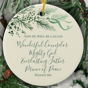 Isaiah 9:6 Personalised Modern Pine Christmas Gift Ceramic Ornament