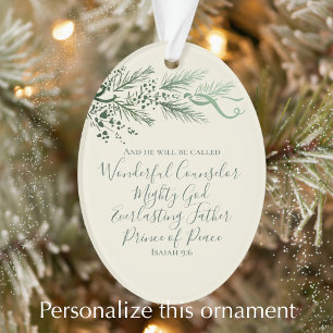 Isaiah 9:6 Personalised Modern Pine Christmas Gift Ornament