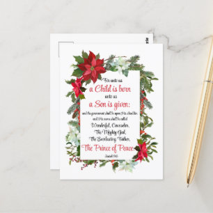 Isaiah 9:6 Prince of Peace Christmas Poinsettia Postcard