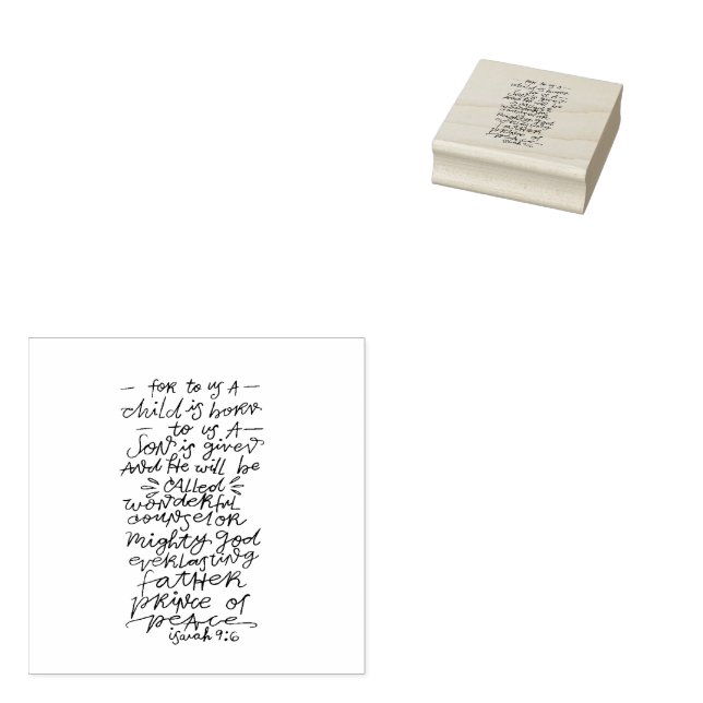 Isaiah 9:6 Typography Christmas Bible Verse Rubber Stamp (Stamped)