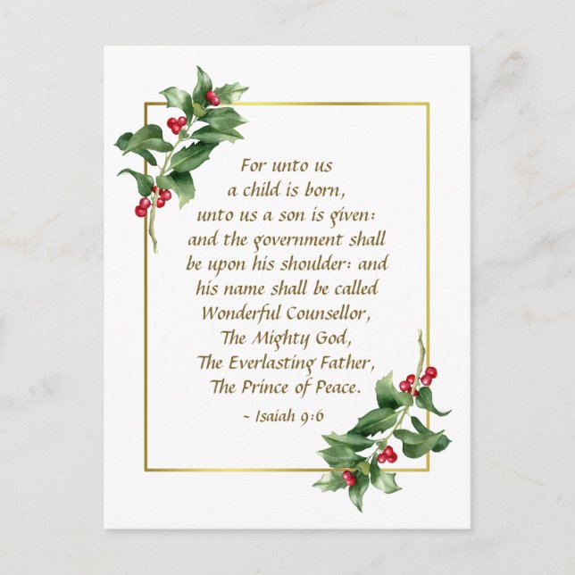 Isaiah 9:6 Unto Us A Child is Born Bible Christmas Holiday Postcard (Front)
