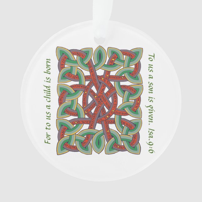 Isaiah 9 Bible Verse Calligraphy Celtic Knot Ornament (Front)