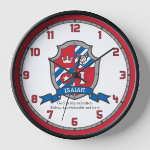 Isaiah boys name meaning letter I dog crest Clock
