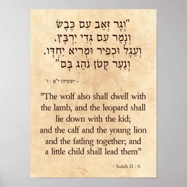 Isaiah's Wolf and Lamb Prophecy  Hebrew - English Poster (Front)