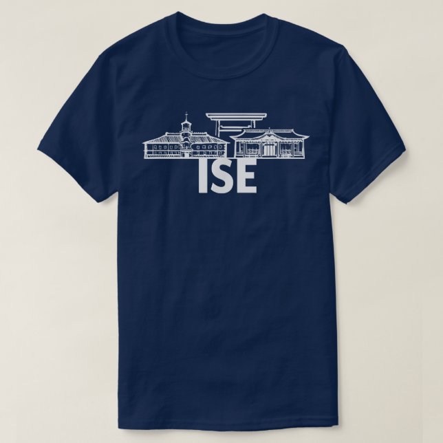 Ise Japan City Skyline Silhouette Outline Sketch  T-Shirt (Design Front)