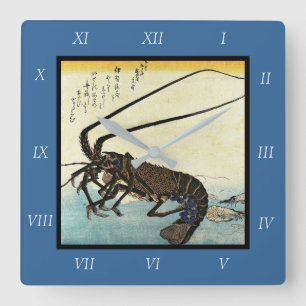 Iseebi & Ebi - Crawfish (Spiny Lobster) and Shrimp Square Wall Clock